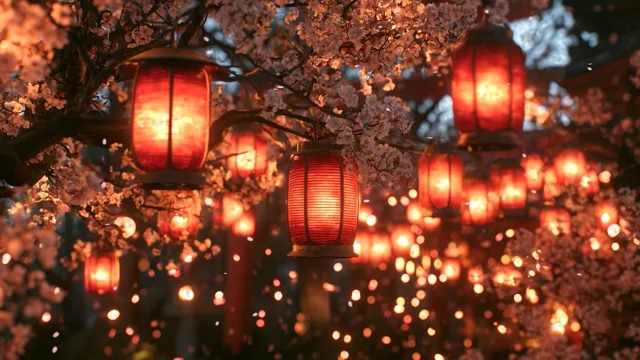 Red Lanterns among Cherry Blossoms at Dusk preview