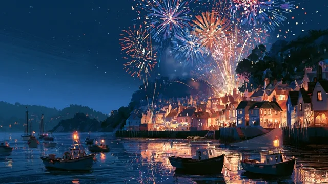 New Year Fireworks over a Harbour Town preview