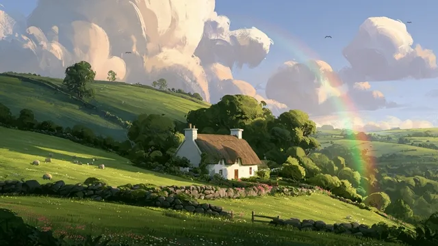 Irish Cottage, Green Hills and Rainbow preview