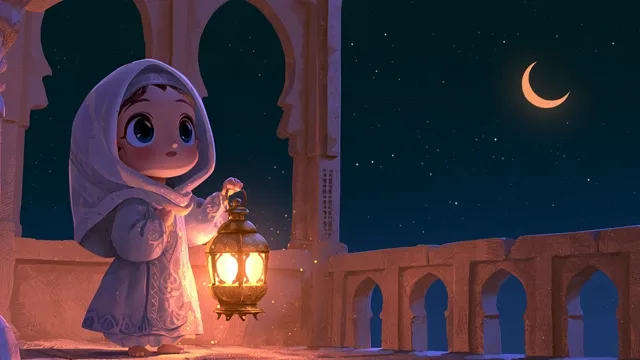 Ramadan Girl with a Lantern under the Crescent Moon preview