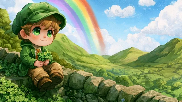 St. Patrick's Boy with Shamrocks and a Rainbow preview